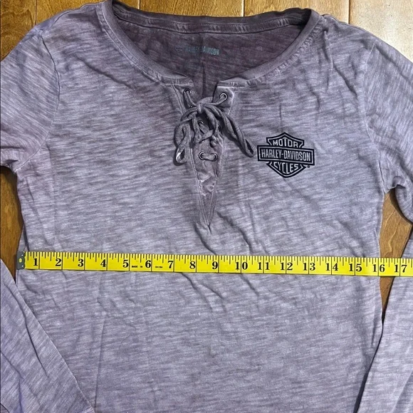 Harley-Davidson® Throttle Lace-Up Long Sleeve Knit Top Size S Studded Logo Back - Picture 5 of 10